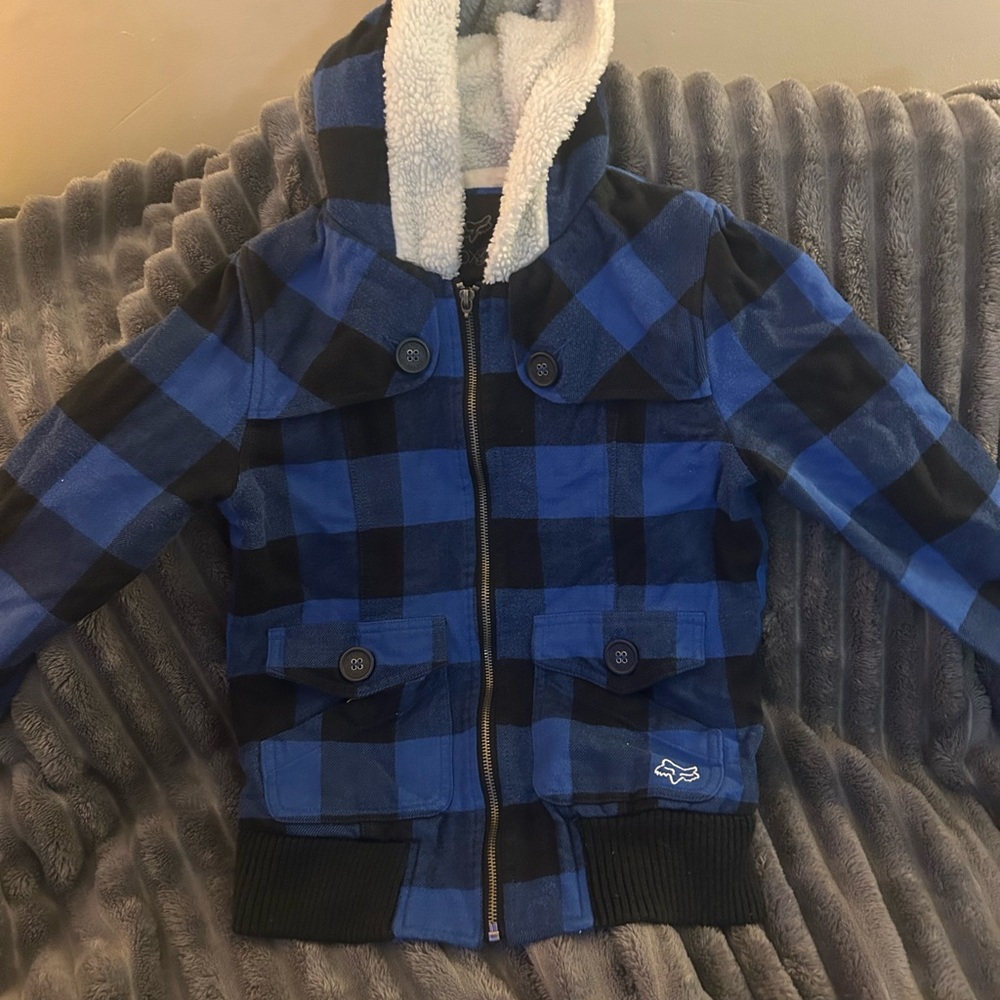 Fox Blue and Black Plaid Hooded Jacket